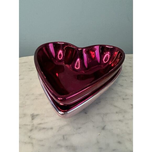 (2) NWT Heart Candy Dish Shiny Pink Red Metallic Bowls Valentines Kohls MSRP $36 - Picture 10 of 12